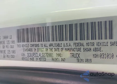 2020 Ram 2500 Tradesman 4X4 6'4 Box из США, поврежденный, VIN 3C6UR5CL4LG172081